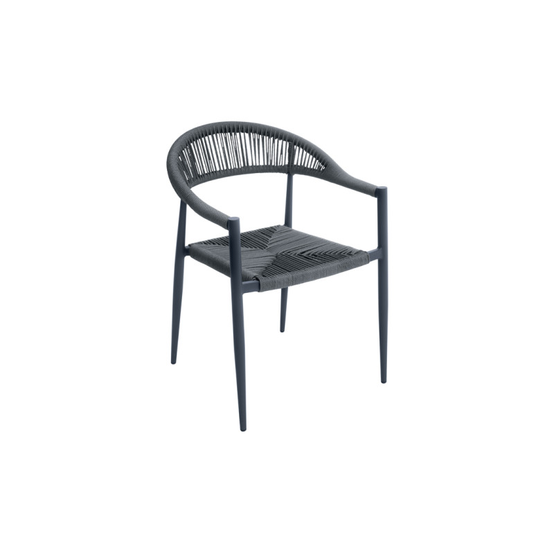 Set Tavolo Fuerteventura + 6 Sedie Contract antracite con corda sintetica grigia Moia