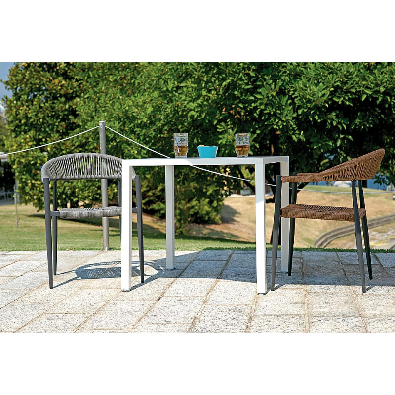 Set Tavolo Fuerteventura + 6 Sedie Contract antracite con corda sintetica grigia Moia