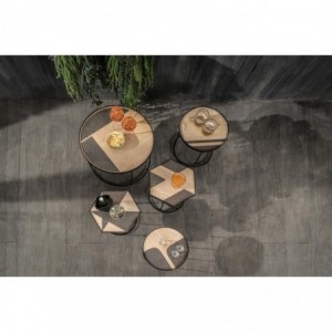 Tavolino con top in legno e inserti in pietra - Jay - STONES