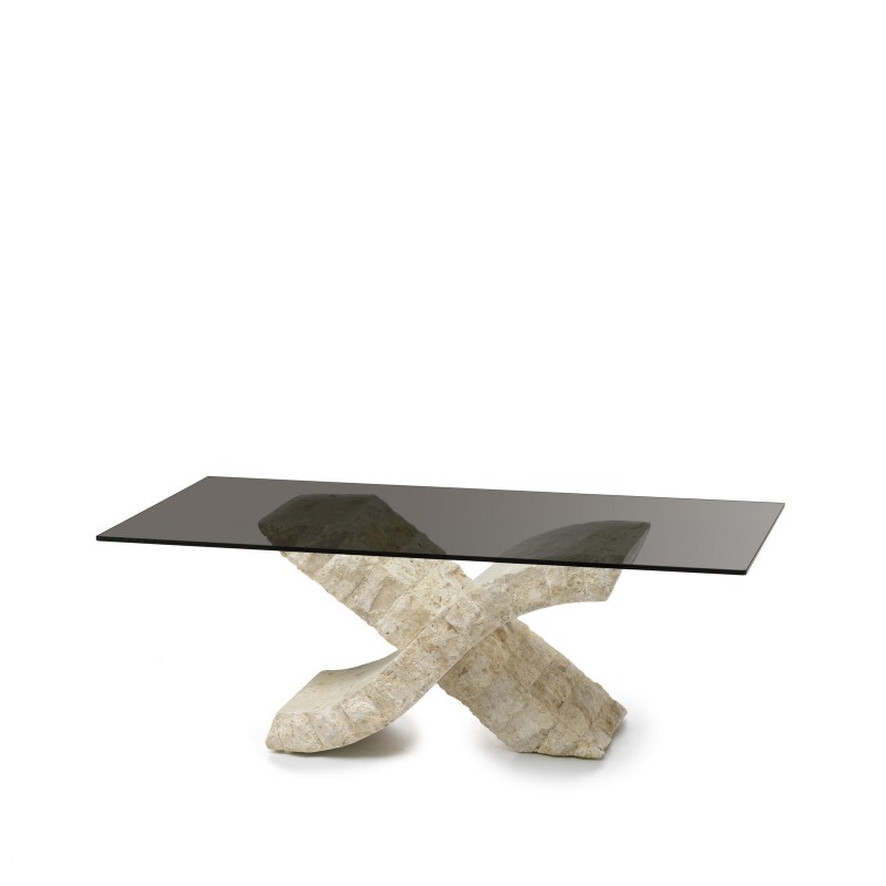 Xenon – Tavolino con base in pietra e top in vetro – STONES