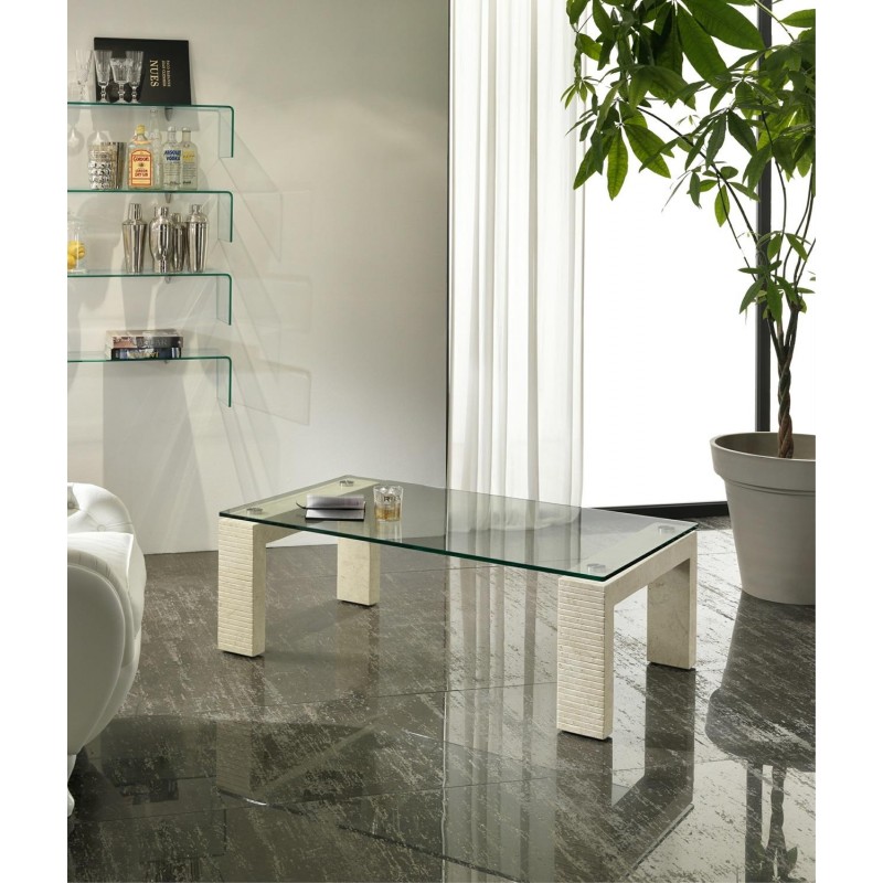 Millerighe – Tavolino con base in pietra e top in vetro – STONES