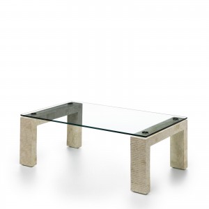Millerighe – Tavolino con base in pietra e top in vetro – STONES