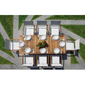 Set Tavolo Fuerteventura + 6 Sedie Milano Contract Senza Braccioli In Alluminio Bianco E Corda Grigia Moia