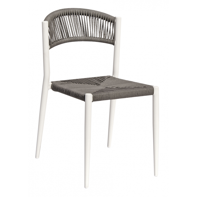 Set Tavolo Fuerteventura + 6 Sedie Milano Contract Senza Braccioli In Alluminio Bianco E Corda Grigia Moia