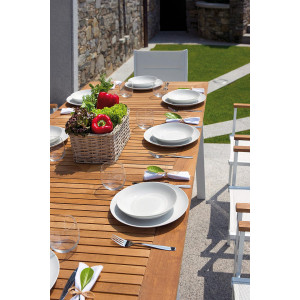 Set Tavolo Fuerteventura + 6 Sedie Milano Contract Senza Braccioli In Alluminio Bianco E Corda Paglia Moia