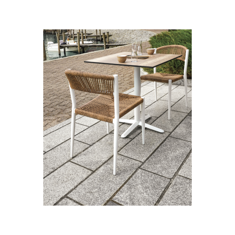 Set Tavolo Fuerteventura + 6 Sedie Milano Contract Senza Braccioli In Alluminio Bianco E Corda Paglia Moia