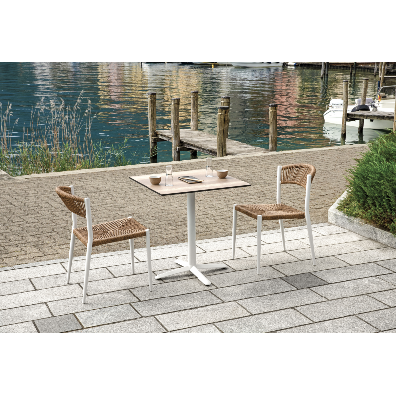 Set Tavolo Fuerteventura + 6 Sedie Milano Contract Senza Braccioli In Alluminio Bianco E Corda Paglia Moia