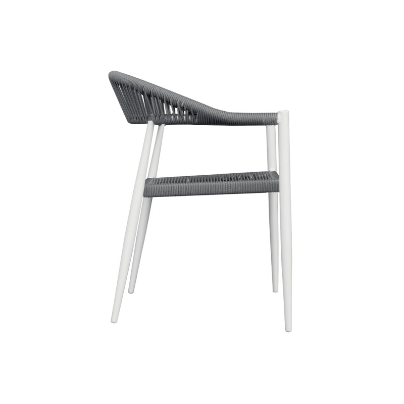 Set Tavolo Fuerteventura + 6 Sedie Contract bianco con corda sintetica grigia Moia