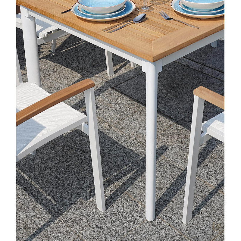 Set Tavolo Fuerteventura + 6 Sedie Contract bianco con corda sintetica grigia Moia