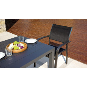 Set Tavolo San Vincenzo + 4 Sedie Pola Alluminio Antracite Text Nero Moia