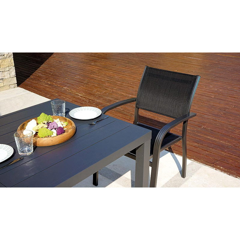 Set Tavolo San Vincenzo + 4 Sedie Pola Alluminio Antracite Text Nero Moia