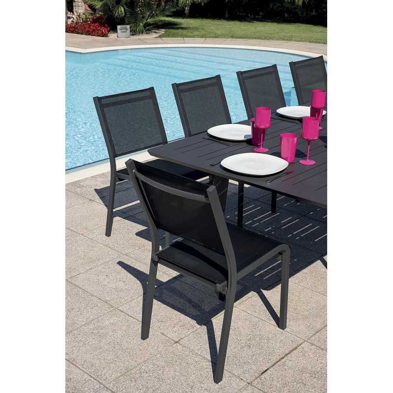 Set Tavolo San Vincenzo + 4 Sedie Pola Alluminio Antracite Text Nero Moia