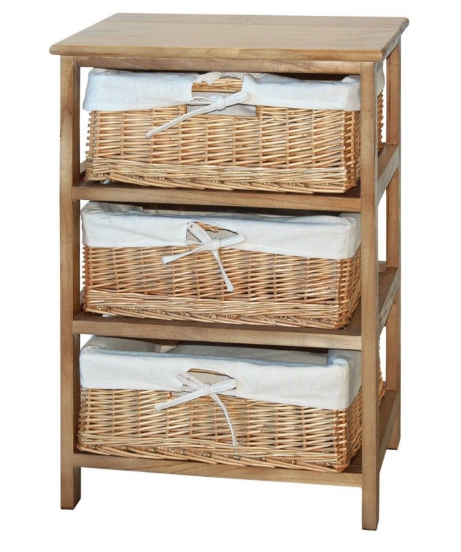 Cassettiera Elena in legno e vimini con 3 cassetti