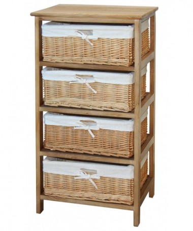 Cassettiera Elena in legno e vimini con 4 cassetti