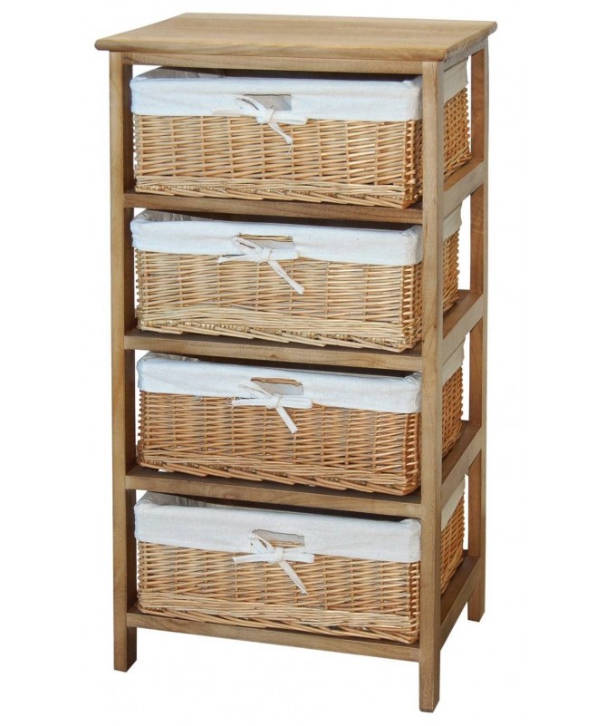 Cassettiera Elena in legno e vimini con 4 cassetti