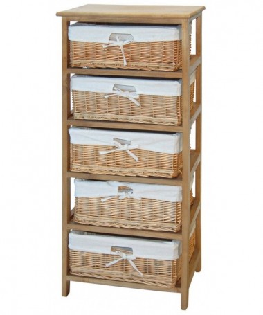 Cassettiera Elena in legno e vimini con 5 cassetti