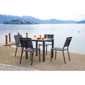 Set Tavolo San Vincenzo + 4 Sedie Zara Alluminio Antracite Text Nero Moia