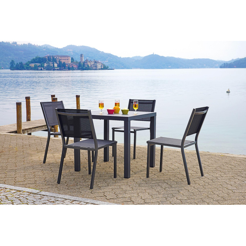 Set Tavolo San Vincenzo + 4 Sedie Zara Alluminio Antracite Text Nero Moia