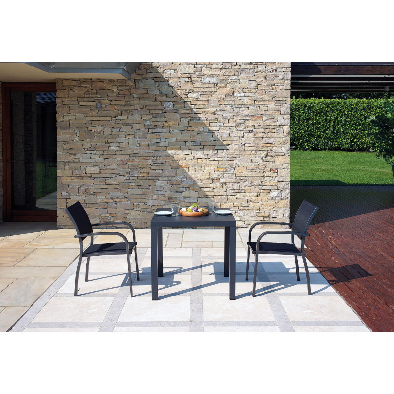 Set Tavolo San Vincenzo + 4 Sedie Zara Alluminio Antracite Text Nero Moia