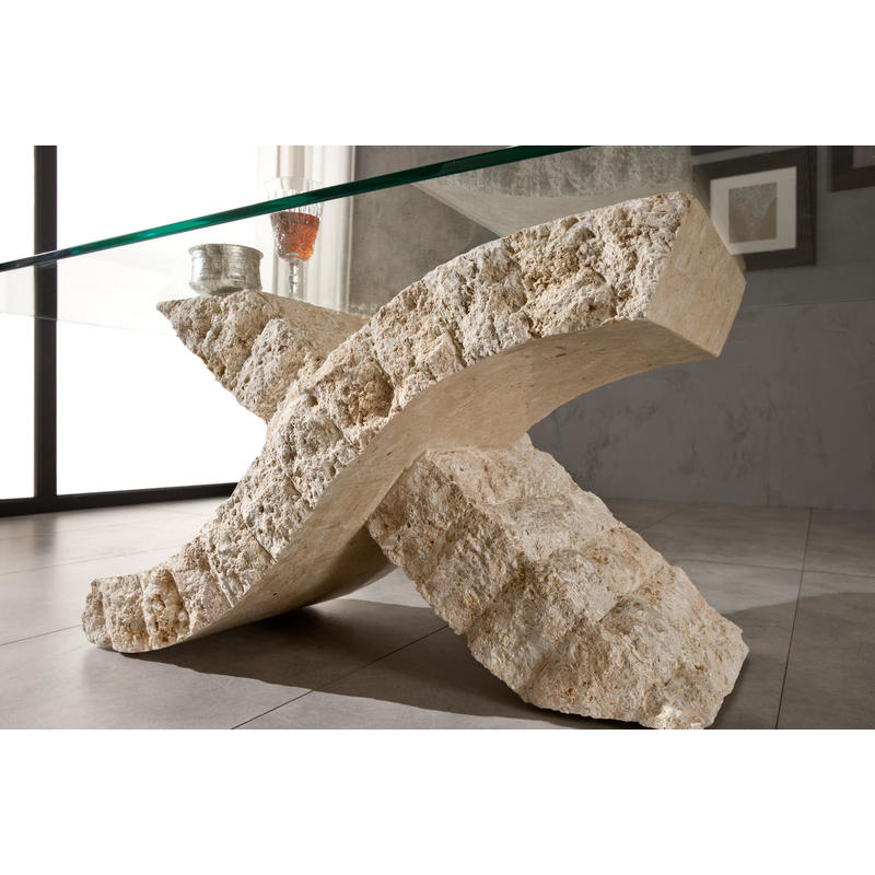 Xenon – Tavolino con base in pietra e top in vetro – STONES