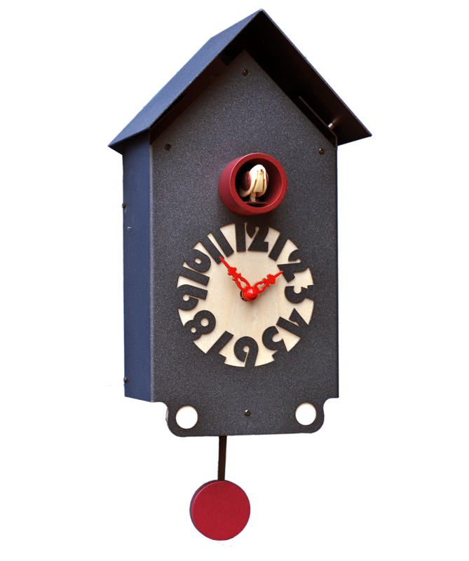 Orologio con cucù Casetta cassa metallo e quadrante betulla Made in Italy