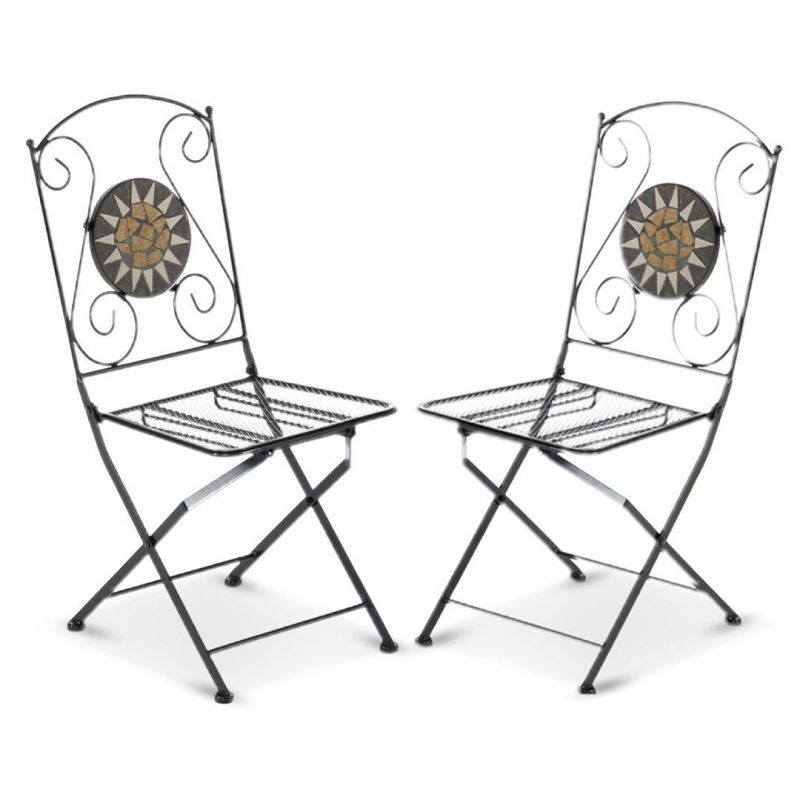 2 pz Sedia pieghevole richiudibile in ferro e mosaico per esterno MUSA 06409 BLACK