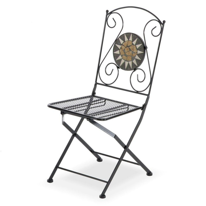 2 pz Sedia pieghevole richiudibile in ferro e mosaico per esterno MUSA 06409 BLACK