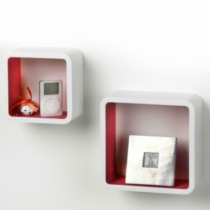 Mensola in Legno Quadrata Bianco e Fucsia - Set da 2 - Design moderno
