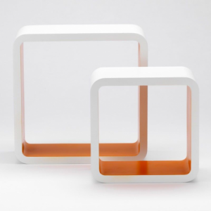 Set 2 mensola in legno stile desing moderno Bianco Arancione 26 x 26 x 10 cm e 20 x 20 x 10 cm