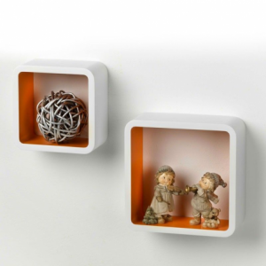 Zoom Set 2 mensola in legno stile desing moderno Bianco Arancione 26 x 26 x 10 cm e 20 x 20 x 10 cm