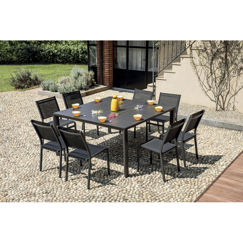 Set Tavolo Tondo + 4 Sedie Pola Alluminio Antracite Text Nero Moia