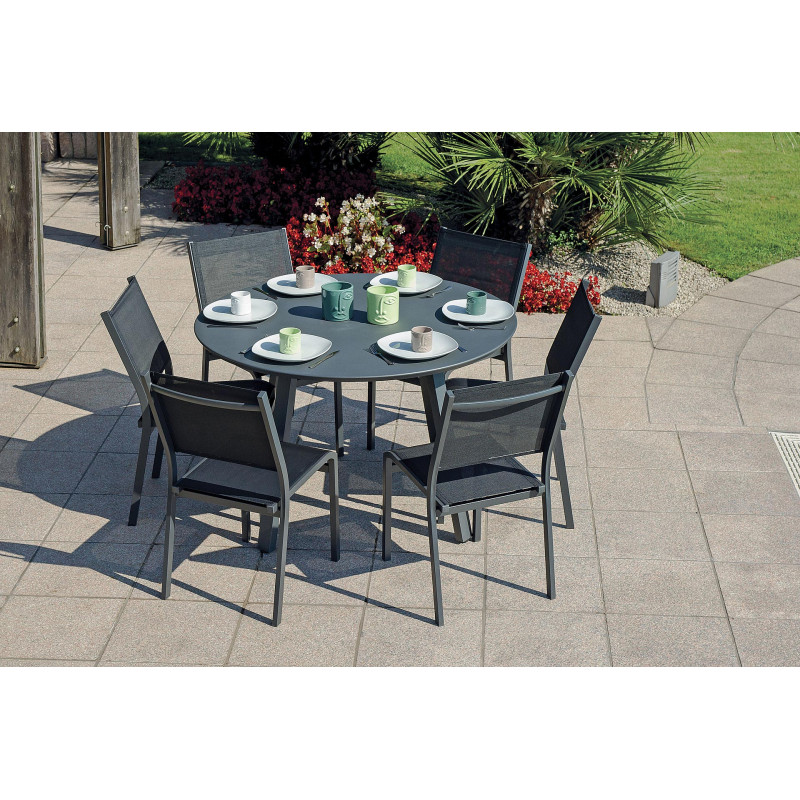Set Tavolo Tondo + 4 Sedie Pola Alluminio Antracite Text Nero Moia