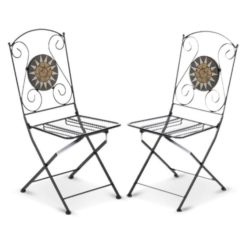 2pz Sedia pieghevole richiudibile in ferro e mosaico per esterno 06409/N2 NERO2