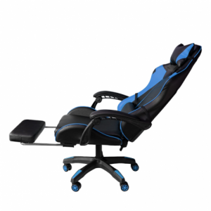 Poltrona Sedia Gaming girevole reclinabile da ufficio con poggiapiedi Blu