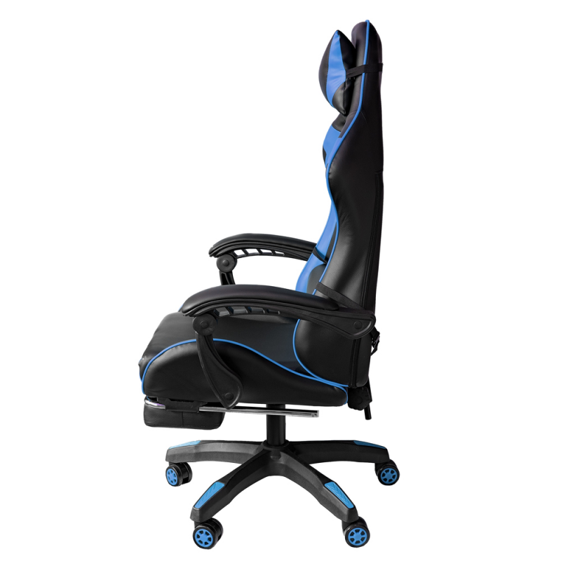 Poltrona Sedia Gaming girevole reclinabile da ufficio con poggiapiedi Blu