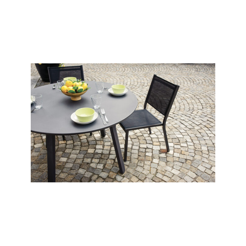 Set Tavolo Tondo + 4 Sedie Zara Alluminio Antracite Text Nero Moia