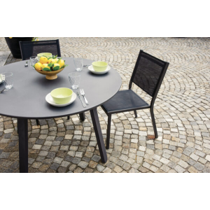 Set Tavolo Tondo + 4 Sedie Samo Alluminio Antracite Text Nero Moia