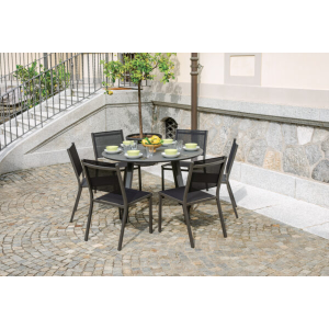 Set Tavolo Tondo + 4 Sedie Regista Paros Alluminio Antracite/Text Nero Moia