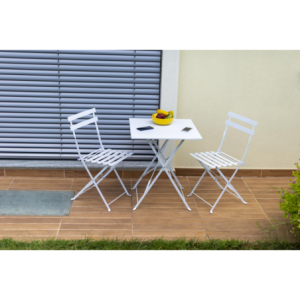 Tavolo metallo rimini bianco quadro con2 sedie pieghevoli
