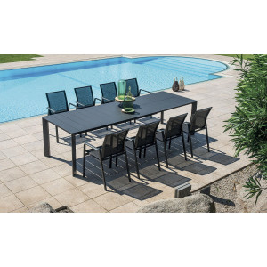 Set Tavolo da + 6 Sedie Samo Alluminio Antracite Text Nero Moia
