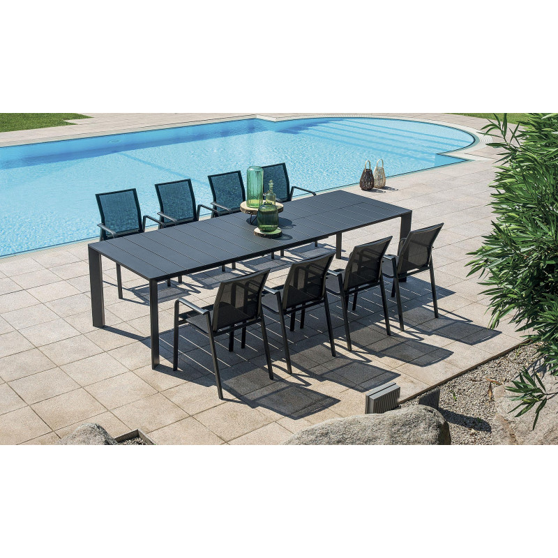 Set Tavolo da + 6 Sedie Samo Alluminio Antracite Text Nero Moia