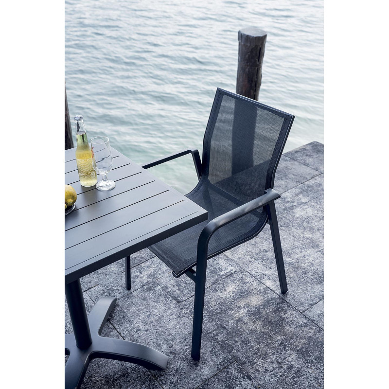 Set Tavolo da + 6 Sedie Samo Alluminio Antracite Text Nero Moia