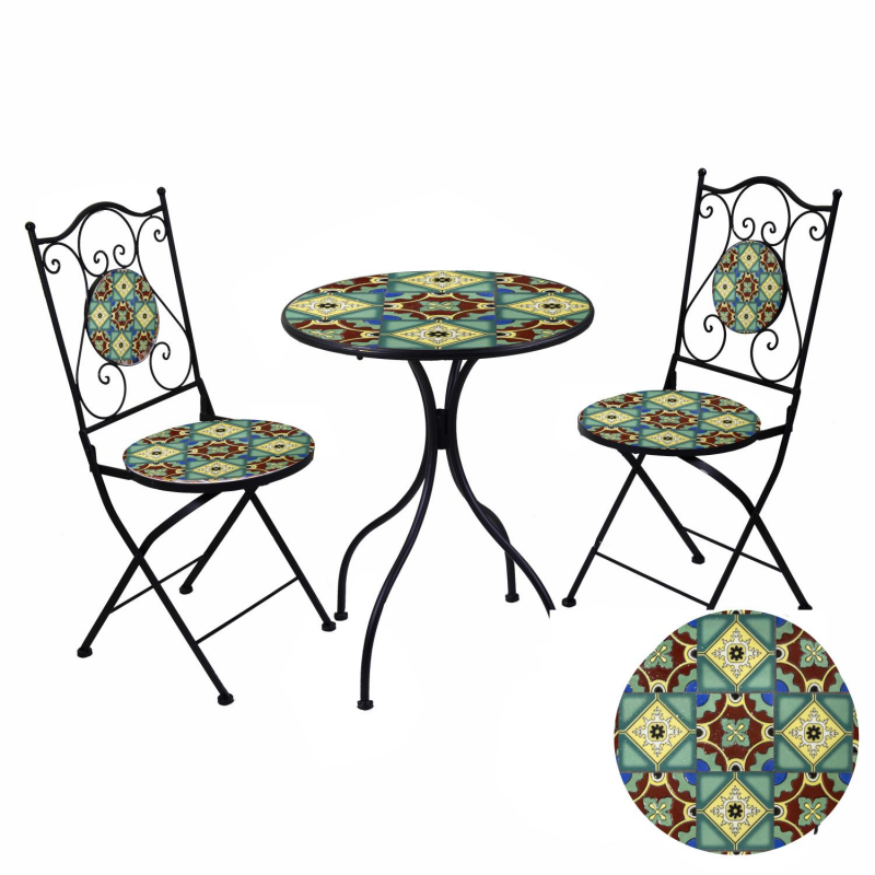 Tavolo mosaico metallo messina tondo con due sedie ø60h75