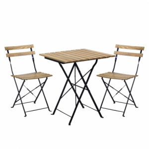 Tavolino metallo dubai con 2 sedie naturale quadro cm60x60h70