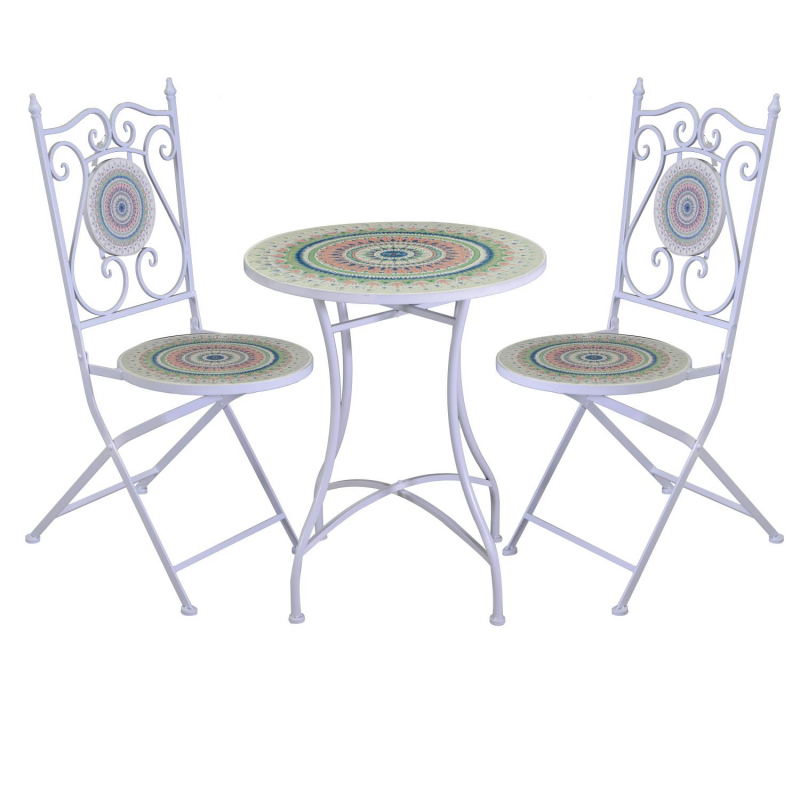 Tavolo mosaico metallo Taormina con 2 sedie tondo cm ø60h71