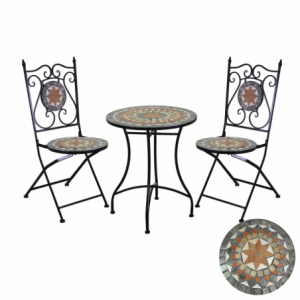 Tavolo mosaico metallo Modica con 2 sedie tondo cm ø60h71