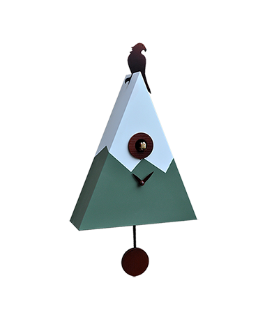 Orologio a cucù da parete Pizzo Bernina con pendolo e uccellino bianco e verde