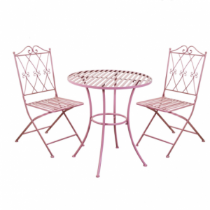 Tavolo metallo Ragusa rosa tondo con 2 sedie pieghevoli cm ø70h75