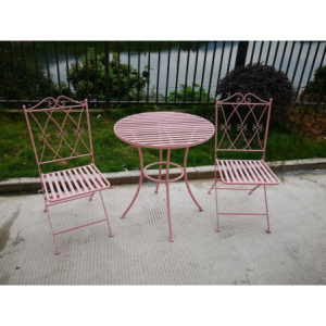 Zoom Tavolo metallo Ragusa rosa tondo con 2 sedie pieghevoli cm ø70h75