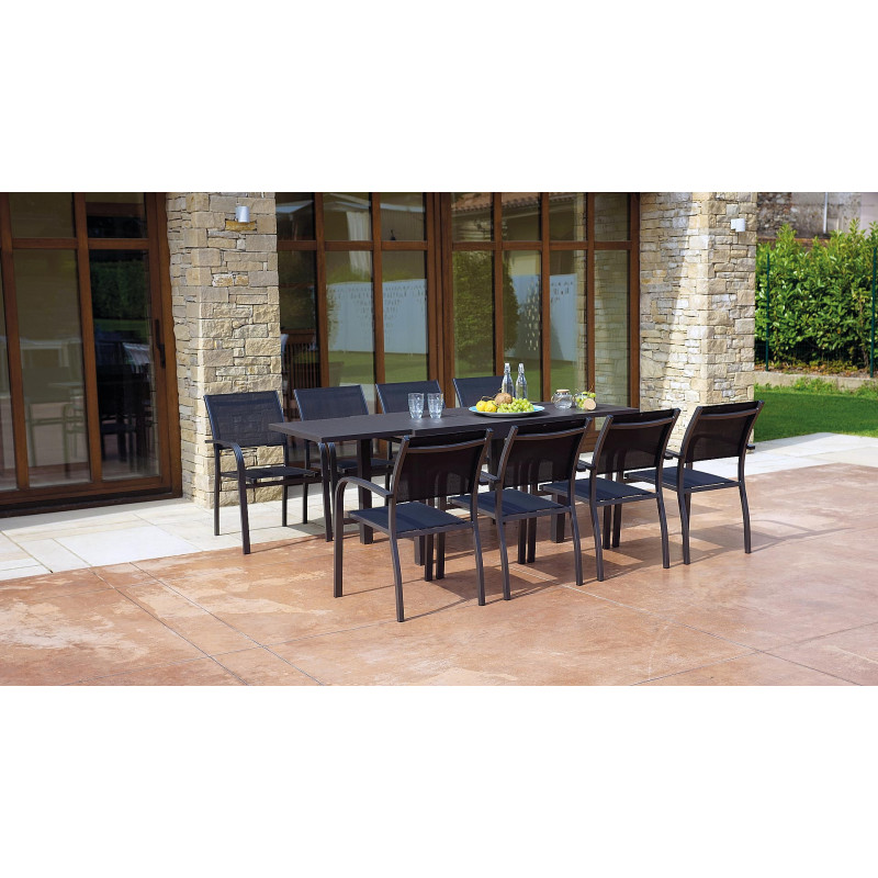 Set Tavolo da + 6 Sedie Samo Alluminio Antracite Text Nero Moia